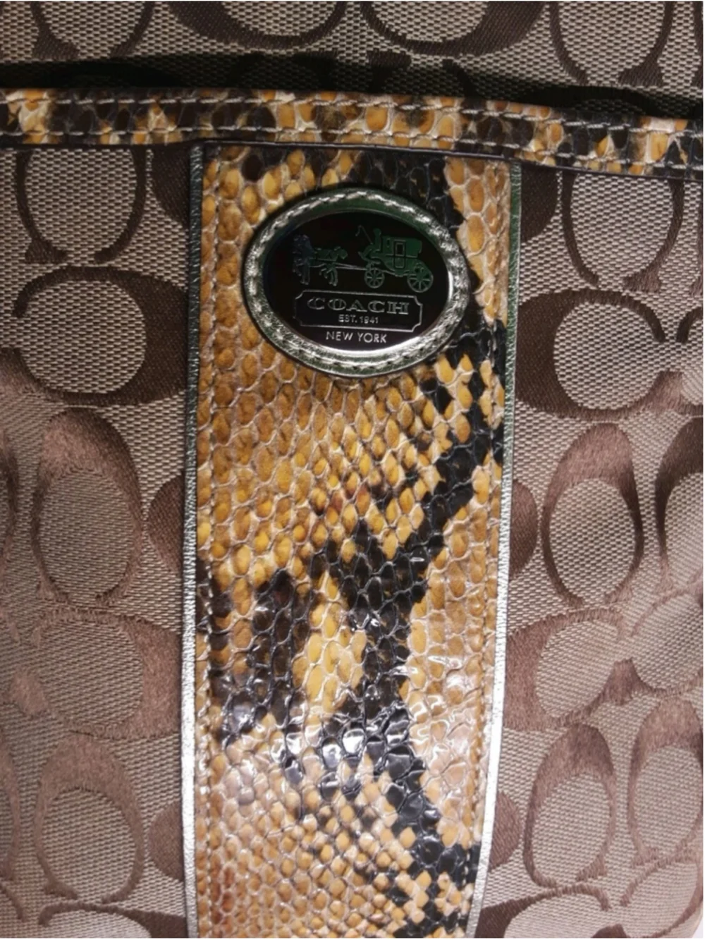 COACH-Sutton-Signature Crossbody-Python Trim-Gold Logo Khaki Jacquard #47875